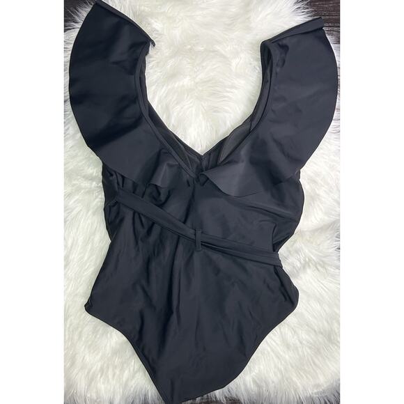 NWT Eloquii Glamour Sexy One Piece Swimsuit Black Ruffle Flutter Resort Pool 18 - Picture 4 of 7